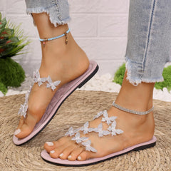 LBSFY -New Round Toe Comfortable Casual Slippers in Summer, Fashionable and Elegant Rhinestones and Outer Wear Slippers for Women