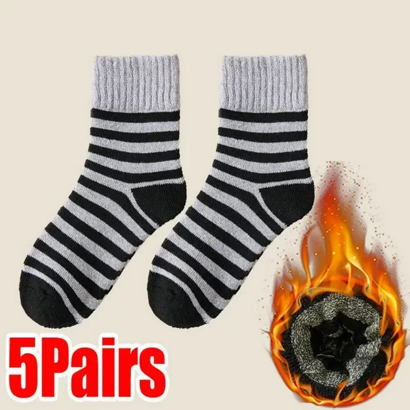 Lbsfy 5Pairs Winter Thicker Warm Men’s Sock Wool Male Women Socks Super Solid Socks Merino Wool Socks Against Cold Snow Terry Sock