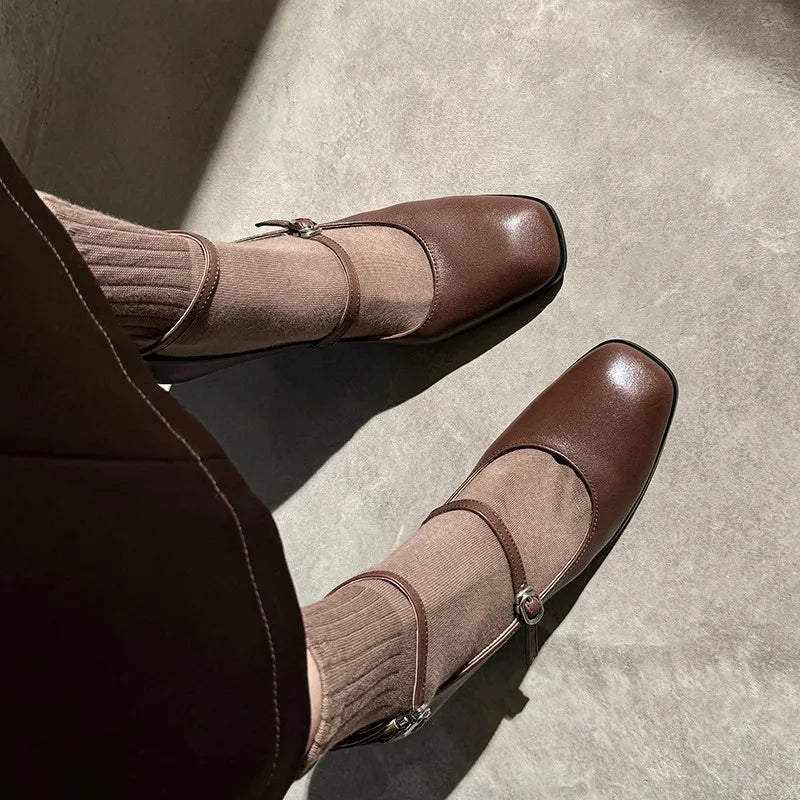 LBSFY  -  Fashion Pumps New High Quality Genuine Leather Elegant Mary Jane Shoes Ankle Buckle High Heels Modern Women's Shoes