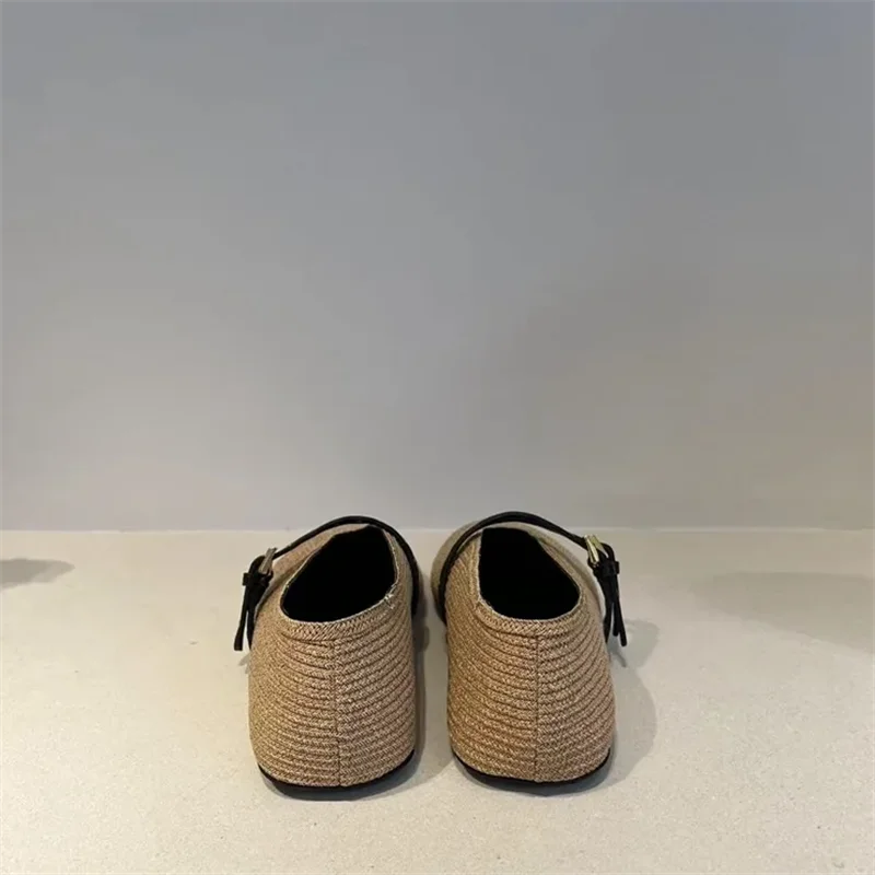 Lbsfy Hand Knitting Buckle Strap Women Ballet Flats Shoes Solid Color Casual Women Mary Janes Shoes Breathable Round Toe Loafers
