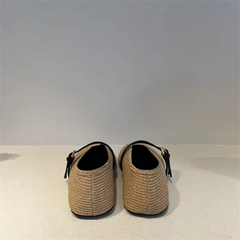 Lbsfy Hand Knitting Buckle Strap Women Ballet Flats Shoes Solid Color Casual Women Mary Janes Shoes Breathable Round Toe Loafers