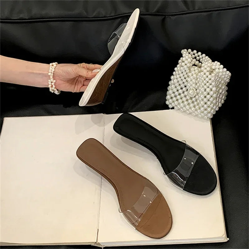 LBSFY -2025 New Summer PVC Transparent Wedges Open Toe Women Slippers Low Heels Banquet Dress Beach Female Shoes