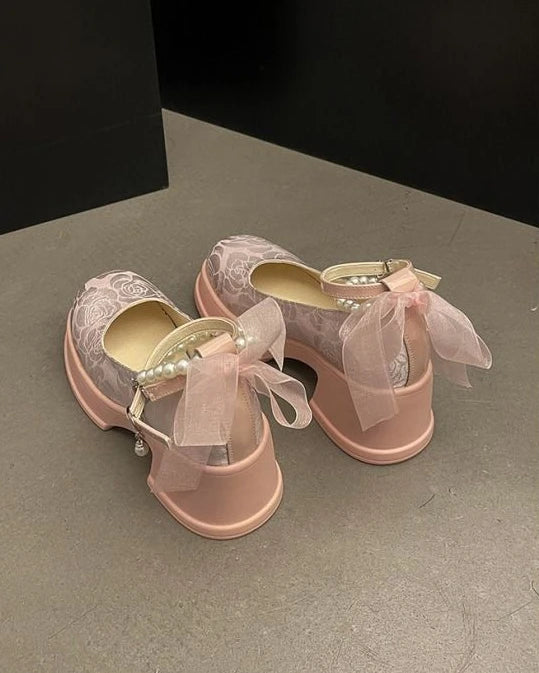 LBSFY -Woman Pumps Gothic Pink Kawaii Cute Japanese Style Lolita High Heels on Heeled Round Toe Mary Jane Shoes for Women Evening Offer
