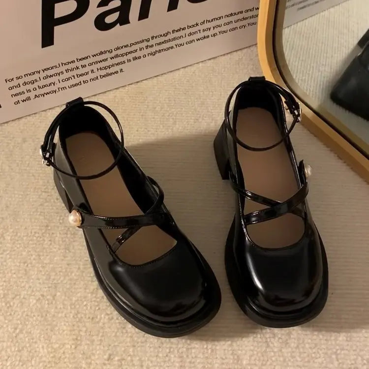 LBSFY -Women Loafers Retro Brown Mary Jane Shoes Women Pu Leather Thick Heels Lolita Shoes Woman Uniform Pumps Ankle Buckle Shoes