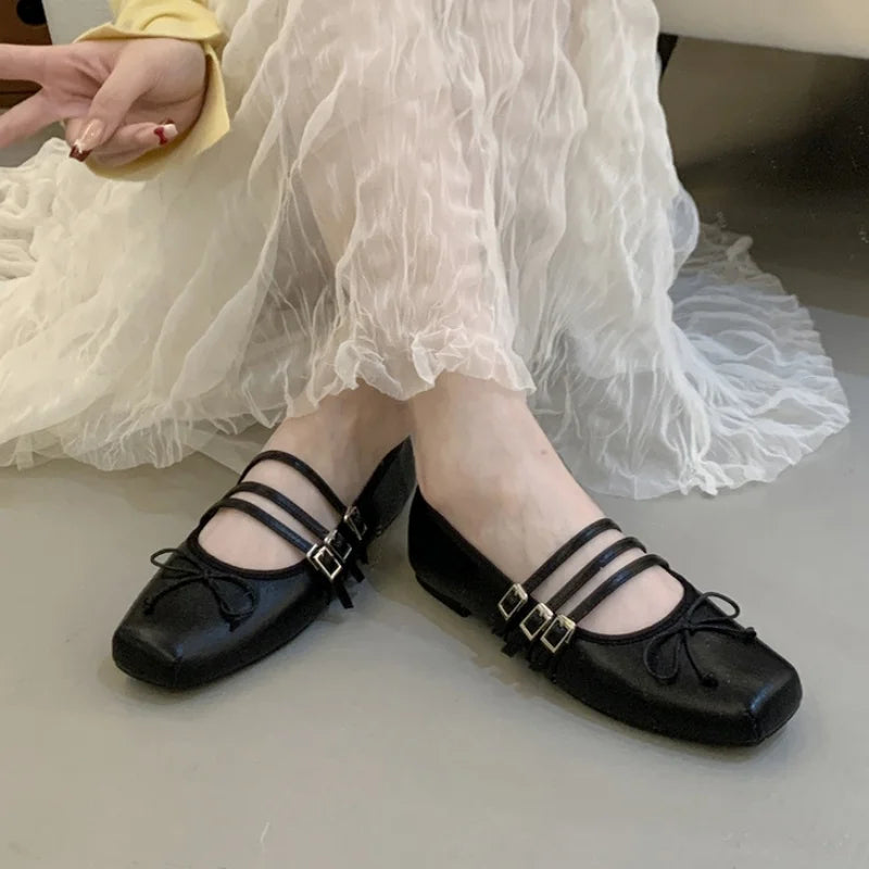 LBSFY  -Brand New Women Flats Soft Ballerinas Flat Heel Casual Ballet Shoes Fashion Square Toe Shallow Ladies Mary Jane Shoes