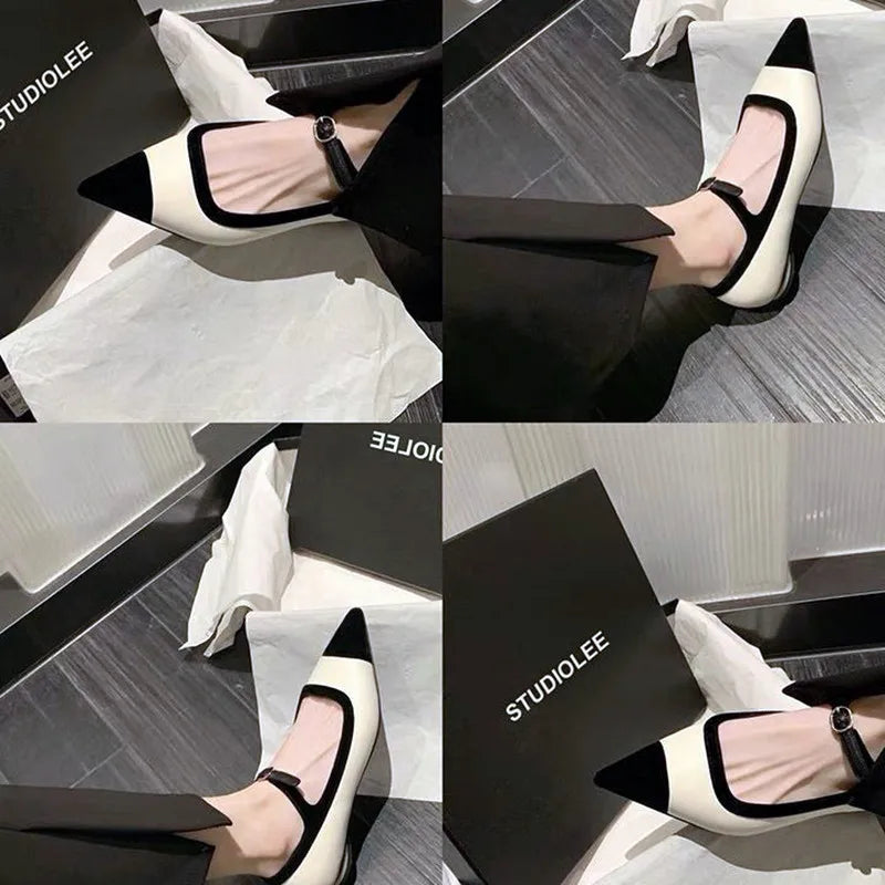 LBSFY  -  Fashion Pointed Toe Mary Jane Women Shoes Autumn Low Heel Comfort Mules Shoes Belt Buckle Brand Design Office Wedge Flat Shoes