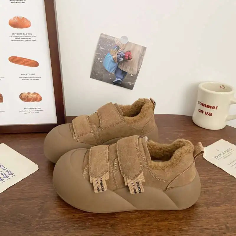LBSFY  -  Brown Platform Shoes Women Winter Warm Casual Vintage Canvas Sneakers Kawaii Korean Fashion Soft Footwear