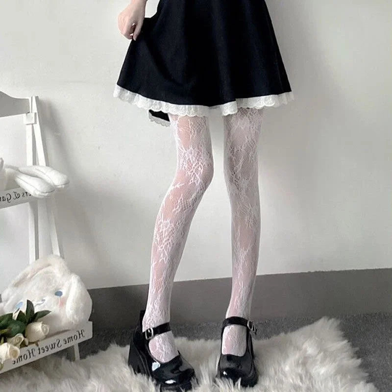 Lbsfy Fishnet Mesh Lace Pantyhoses  Flower Stockings Women Sexy Floral Rattan Leggings Gothic Mesh Hollowed Hosiery Female Tights