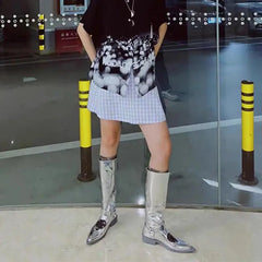 LBSFY  -  European and American women's 2024 autumn/winter new knee length boots, silver heart hollow pointed high boots