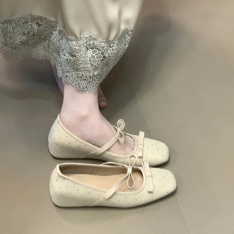LBSFY -Women's Bow-Tie Flat Mary Jane Shoes, Hot Sweet Dot Shoes, Streetwear 2025 Korean Style