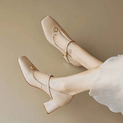 LBSFY -Plus Size 35-42 New Female Mary Janes Pumps Fashion Bowknot Thick High Heels Pumps Women Party Office Shoes Woman