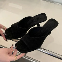 LBSFY -Summer Fashion Square Toe Women Slippers Fashion Thin Low Heels Slide Shoes Elegant Party Dress Zapatos De Mujer