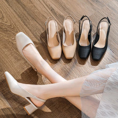 LBSFY -New Mid Thick Heel High Heels Women's Shoes French Baotou Shallow Mouth Sandals Women's Summer Large Coarse Heeled Sandals