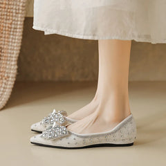 LBSFY  -  35-43 Point Toe Shoes Women Flat 2024 New Rhinestone Bean Shoes