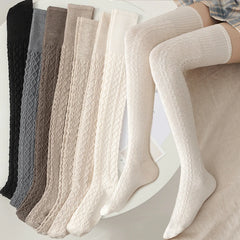 Lbsfy Wool Socks Woman Autumn/Winter Solid Color Thigh High Medias Lolita Thick Warm Stockings Black White Long Leg Socks for Female