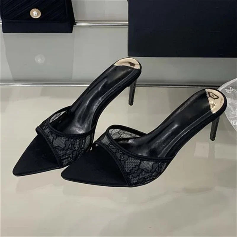 LBSFY -Summer Street Style Design Breathable Women Slippers Sexy Pointed Toe Thin High Heels Banquet Prom Mesh Shoes