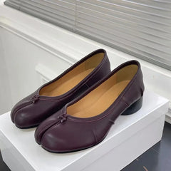 LBSFY -Spring Summer Microfiber Leather Split Toe Women Pumps Fashion Pleated Designer Low Heeled Tabi Soft Soles Loafers Casual Shoes