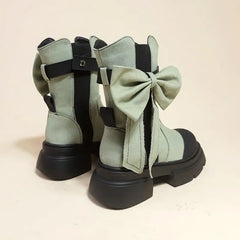 LBSFY  -  Canvas Sweet Big Bow Short Boots Women 2024 Autumn Platform Ankle Boots Fashion Splicing Shoes Round Toe Femme Botas Mujer