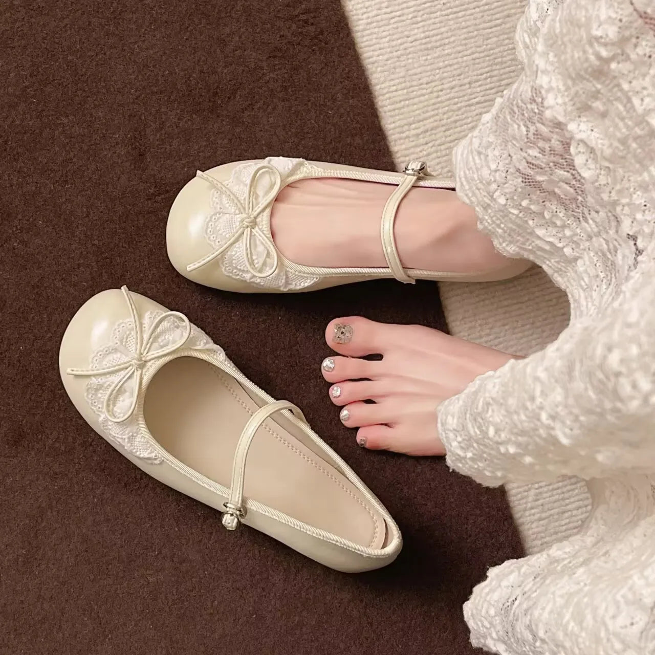 LBSFY -2025 Spring Autumn Bow Lace Women Mary Jane Shoes Fashion Shallow Ladies Elegant Outdoor Single Shoes Women Loafers Ballet Flats