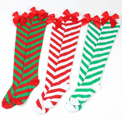 Lbsfy Diagonal Striped Women Christmas Stocking Candy Bow Socks Red Twill Stockings Stockings Knee Socks Halloween