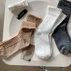 Lbsfy 5 Pairs Sweet Hollow Mesh Mid Tube Socks Fashion Breathable Personality Student Socks Female Spring Summer Pile Up Socks