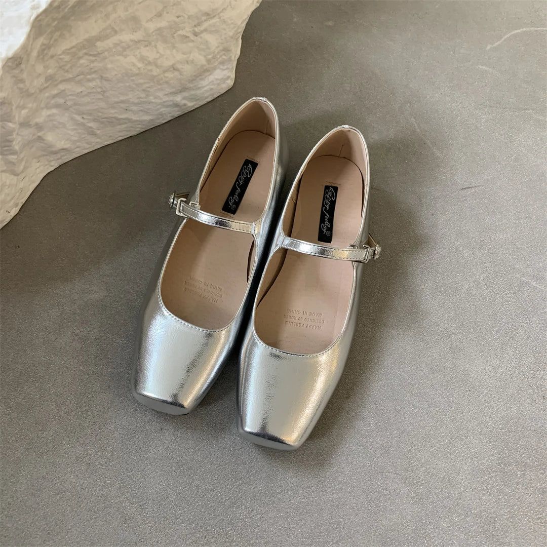 LBSFY -New Brand Women Flats Fashion Square Toe Shallow Mary Jane Shoes Soft Casual Ballet Shoes Slingback Shoes Mujer Size40