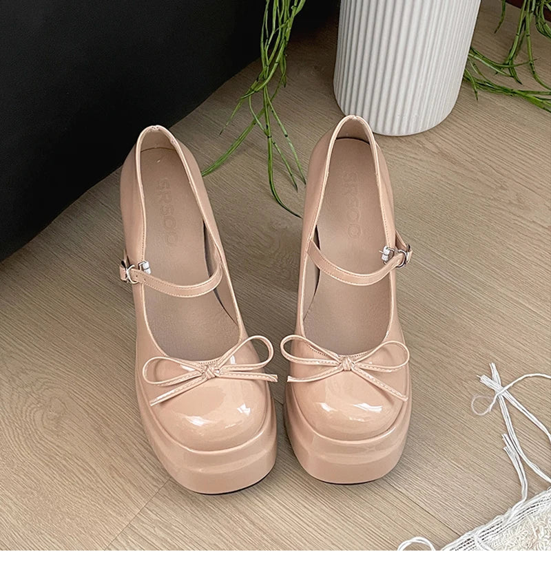 LBSFY -Autumn Platform Thick Heel Women Mary Jane Shoes Fashion Butterfly-knot Shoes Ladies Outdoor Dress Pumps