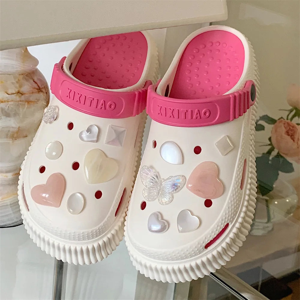LBSFY  -  Women's Summer Water Diamond Love Hole Shoes Wearing Beach Shoes Outside EVA Soft Thick Sole Creative Contrast Color Baotou