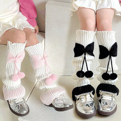 Lbsfy New Children Sweet Bowknot Leg Warmers Lolitas Knitted Socks for Girls Warm Foot Cover Cute Ballet Guards Socks Long Stockings
