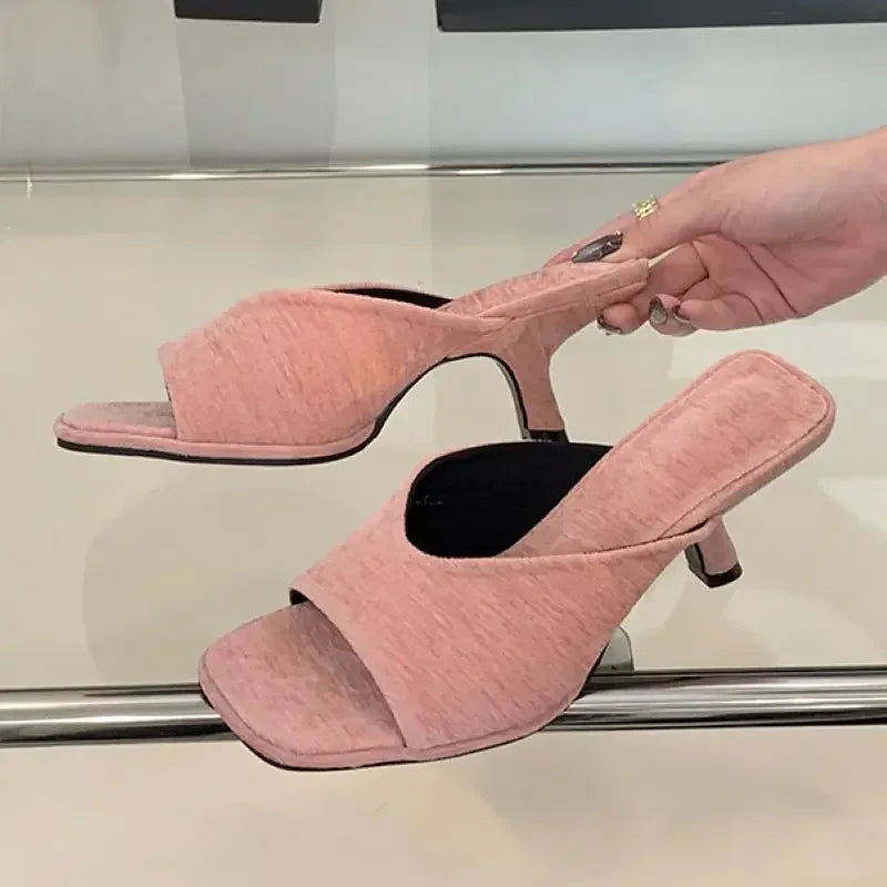 LBSFY -Summer Fashion Square Toe Women Slippers Fashion Thin Low Heels Slide Shoes Elegant Party Dress Zapatos De Mujer