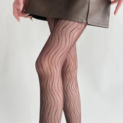Lbsfy Women's Tights Elegant Sexy Wave Bottoming Stockings Ladies Hollow Out Lace Pantyhose Breathable Sheer Female Long Stockings