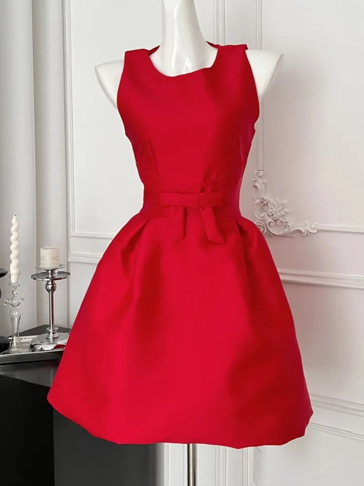 LBSFY -Sweet Satin Mini Dress for Women Korean Sleeveless Princess Birthday Party Short Dresses Summer Spring Solid A-Line Vestidos New