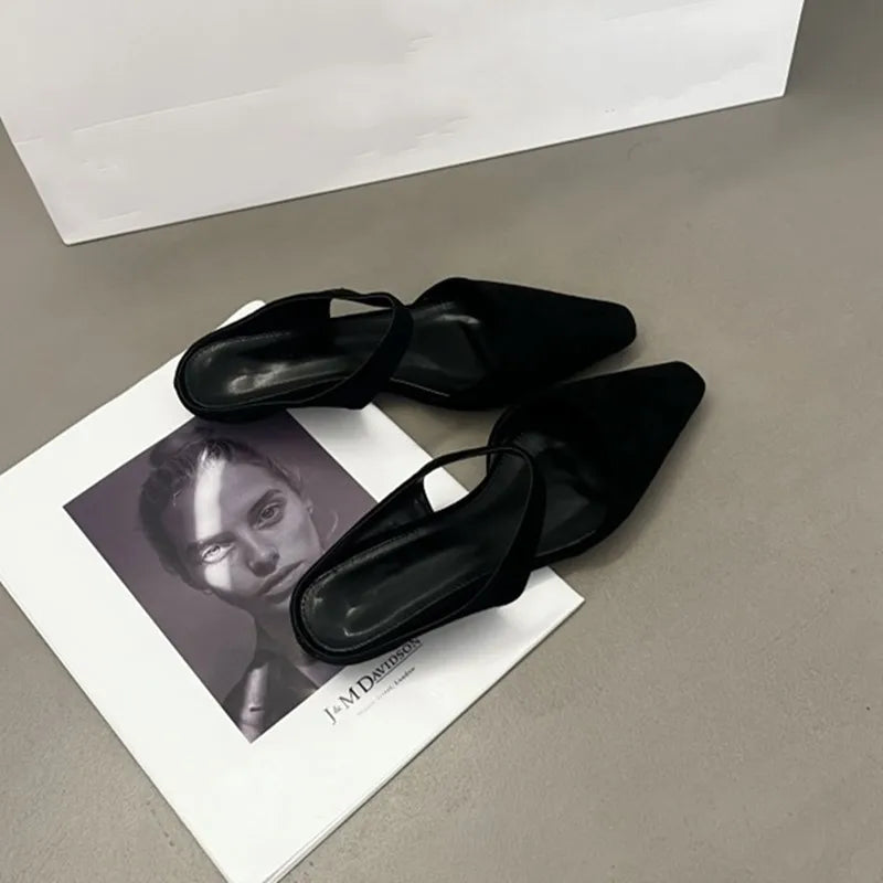 LBSFY  -  Women Mules 2025 Spring New Closed Toe Women Mules Pointed Toe Half-slippers For Women Low-heeled Fashion Female Slippers