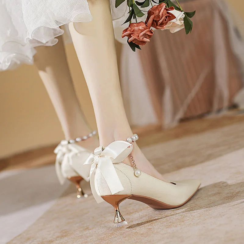 LBSFY  -  Size 34-43 Low Heel Wedding Shoes Women Pointed Toe Party Shoes Point Toe