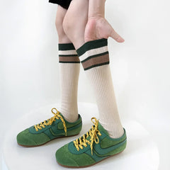 Lbsfy Korean Striped Calf Socks Cotton Colorblocked Knee Socks High Breathable Sport Cycling Mid-calf Socks Japanese JK Accessories