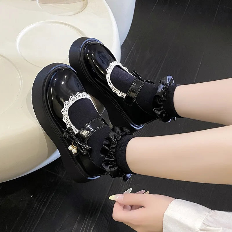 LBSFY -2025 New Fashion Lace Women's Pumps Spring Autumn Mary Jane SHOES Sweet Butterfly Knot Platform Casual Lolita Ladies Shoes
