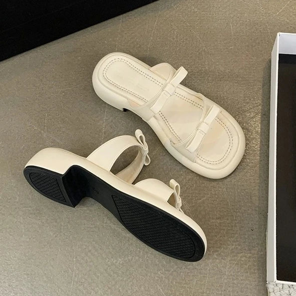 LBSFY -New Summer Women's Slippers 2025 Stylish Peep-toe Low Heel Silver Women's Comfortable Beach Shoes Sapatilas