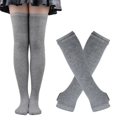 Lbsfy 1 Set Women Girls Over Knee Long Stripe Thigh High Cotton Gothic Lolita Socks Arm Sleeve Gloves Sweet Cute Black Overknee Socks