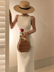 LBSFY -Women Spaghetti Strap Sleeveless Solid Sexy Dresses Summer New Fashion Office Lady Female Elegant Evening Party Midi Dress