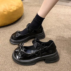 LBSFY -Luxury Platform Women Single Lolita Shoes Autumn Patent Leather Ankle Bow Mary Jane Shoes Woman Loafers Topsiders Ballerinas