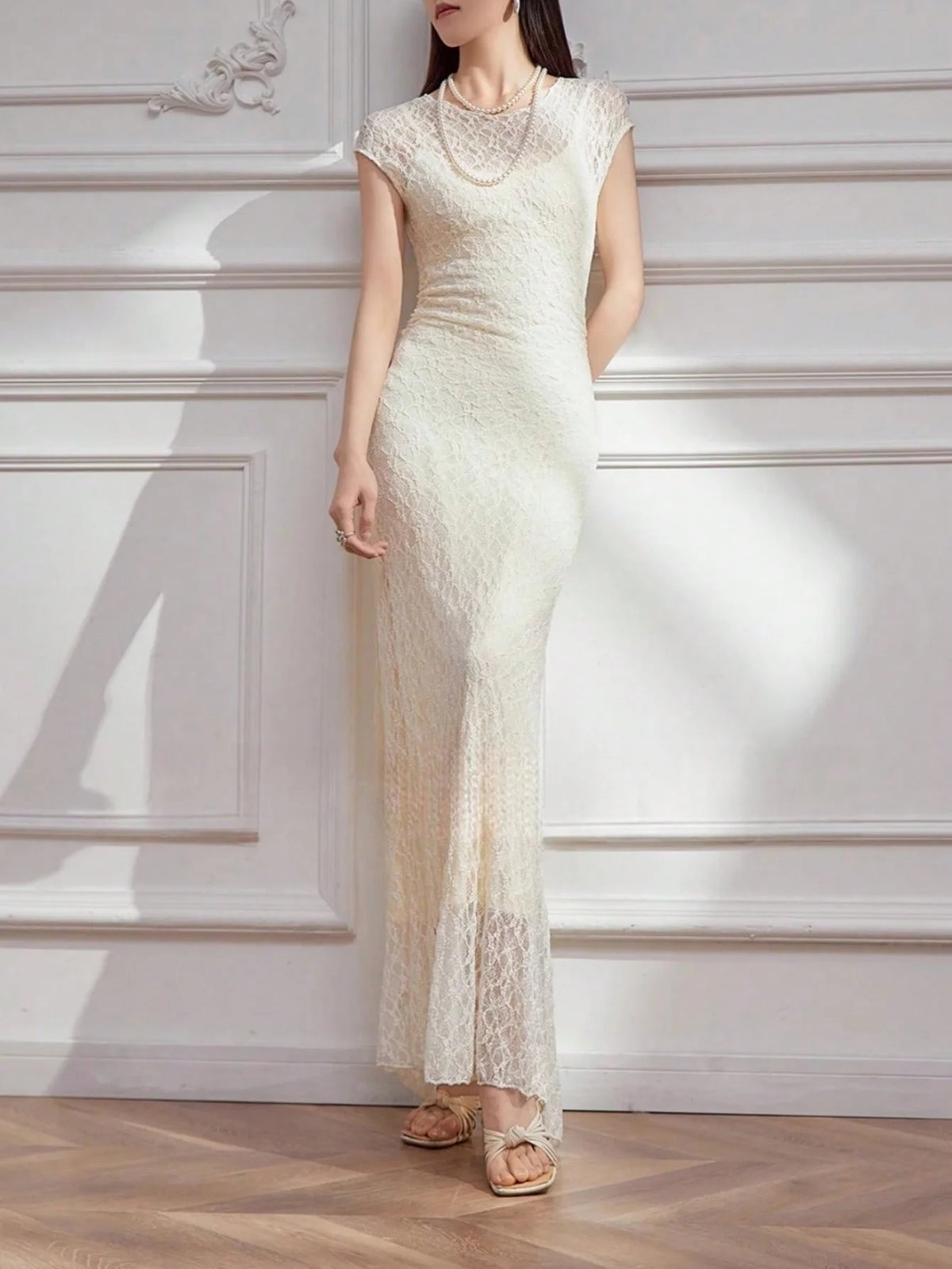 LBSFY -France Gentle Elegant Mesh Dress For Woman Spring Summer Lace Patchwork Two Pieces Sets Sling Dresses Casual Office Lady New