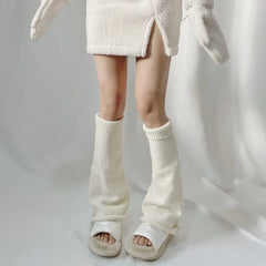 Lbsfy Flared Leg Warmers Women Kawaii White Winter Loose Boot Stocking Girl Uniform Knitted Cute Knee-High Leg Warmers Japanese Fluffy