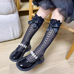 Lbsfy 3-12 Years Children's Bows Knee High Cute Sweet Socks Non-slip Lace Tulle Long Tube Socks Kids Girls Princess Socks