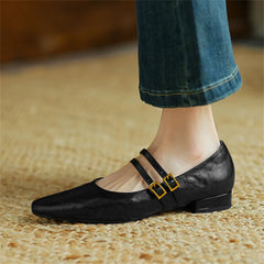 LBSFY  -  Luxury Sheepskin Leather Thick Heels Pumps For Women Elegant Mary Jane Buckle Fashion Party Wedding Shoes Woman Pumps