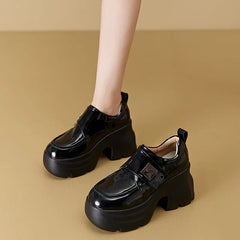 LBSFY  -  New Leather Increase 9cm Heel Mary Jane Shoes for Women Designer Soft Sole Casual Women's Shoes Patent Leather Loafers Female
