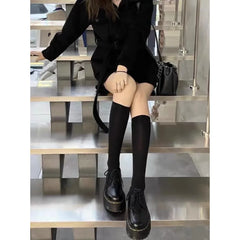 LBSFY -Autumn New Fashion Black Round Head Lace-up Solid Color Womens Loafers Casual Thick Soled Leather Women's Thick Soled Shoes