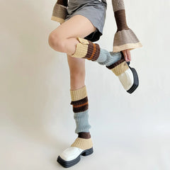 Lbsfy New Retro Leg Warmers Winter Button Opening American Y2K Harajuku Hot Girl Japanese Contrast Color Pile Knitted Wool Long Socks