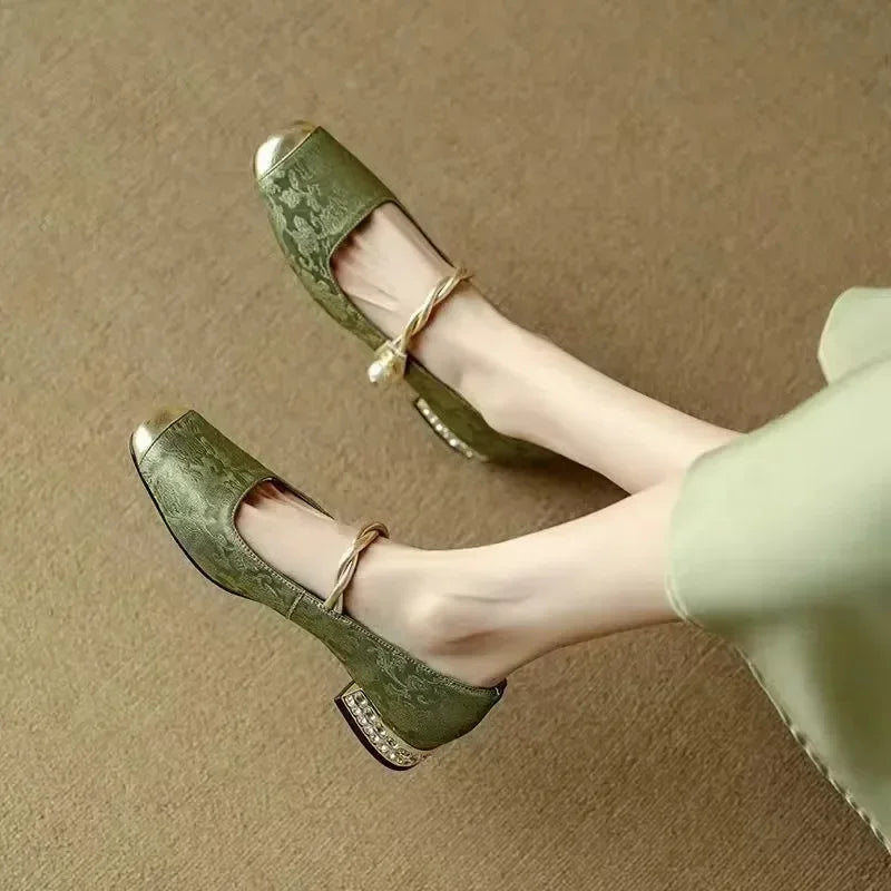 LBSFY -Shoes Female Fashion Square Toe Women's Pumps Autumn Shallow Mixed Colors Outdoor Casual Chunky Heels Office Ladies Shoes