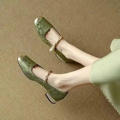 LBSFY -Shoes Female Fashion Square Toe Women's Pumps Autumn Shallow Mixed Colors Outdoor Casual Chunky Heels Office Ladies Shoes