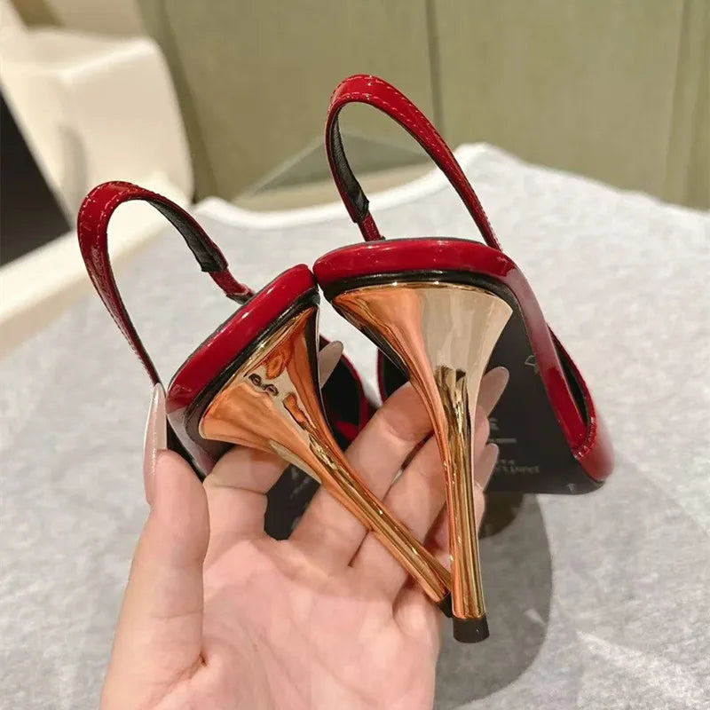 LBSFY  -  Star style Gemstone Metal Toe Patent Leather Women Pumps Fashion Stiletto High heels Spring Autumn Slingbacks Party Dress Shoes